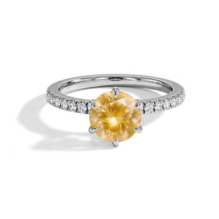 Round Citrine Pave Band Ring