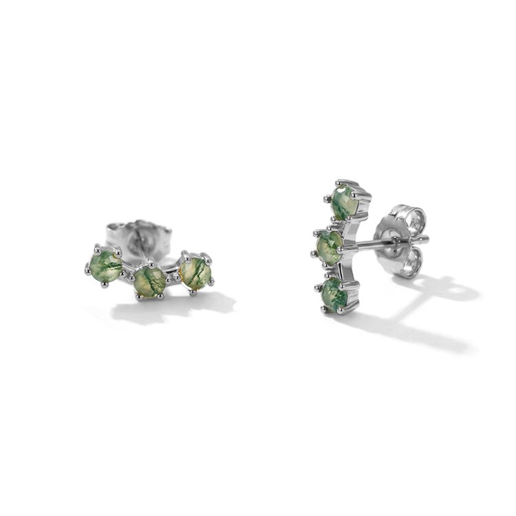 Moss Agate Stud Earrings - Stackable