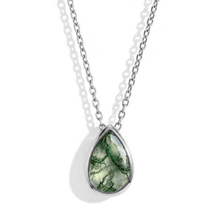 Moss Agate Necklace - Teardrop