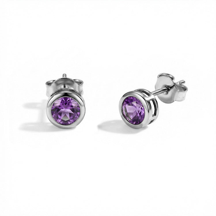 Amethyst Stud Earrings - Stackable