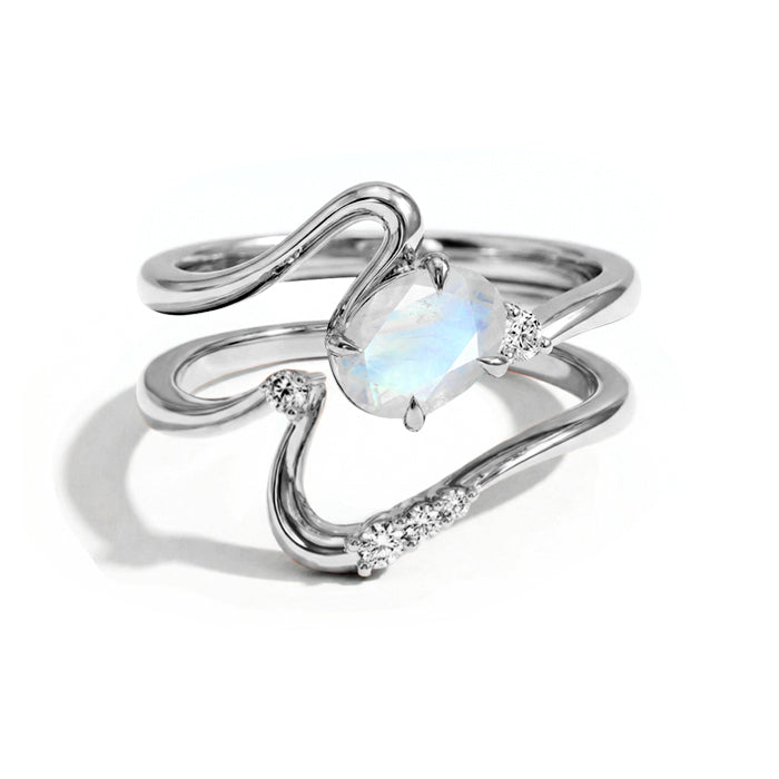 Twisted Statement Moonstone Rings Set