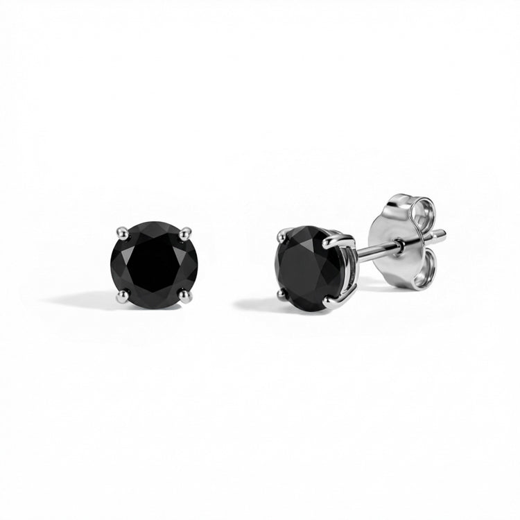 Black Onyx Round Stud Earrings