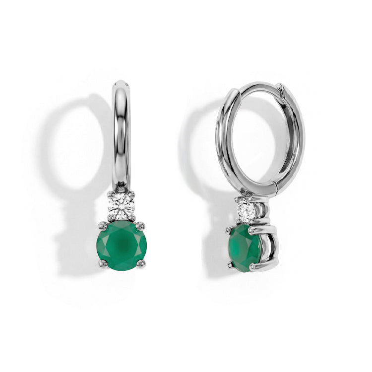 Green Agate Round Hoop Earrings
