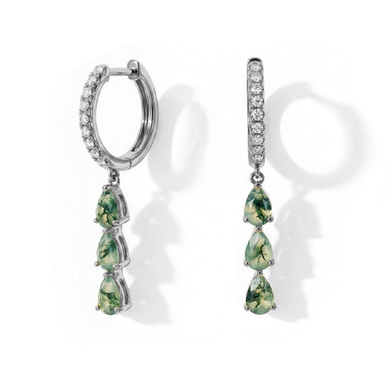 Long Moss Agate Hoop Earrings