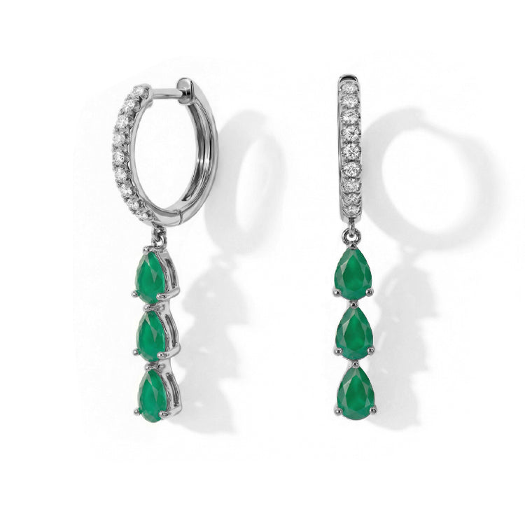 Long Green Agate Hoop Earrings