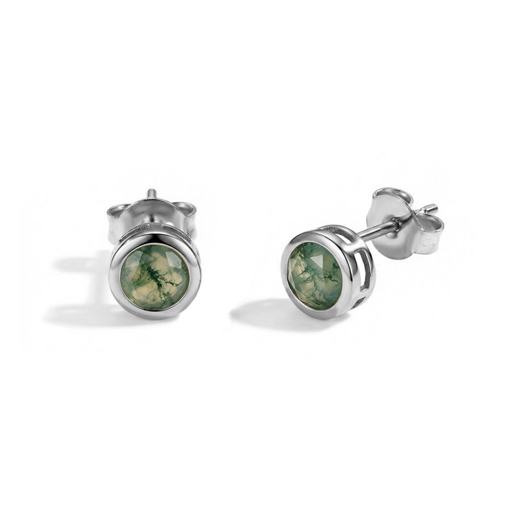 Moss Agate Stud Earrings - Stackable