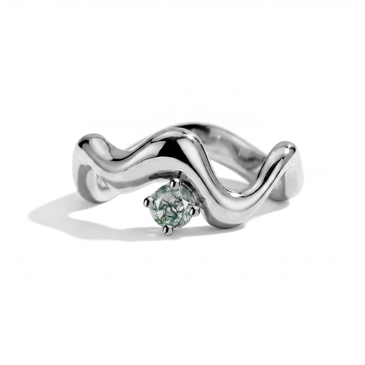 Wave Moss Agate Statement Ring