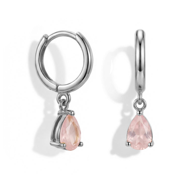 Rose Quartz Hoop Earrings - Pear-Shaped