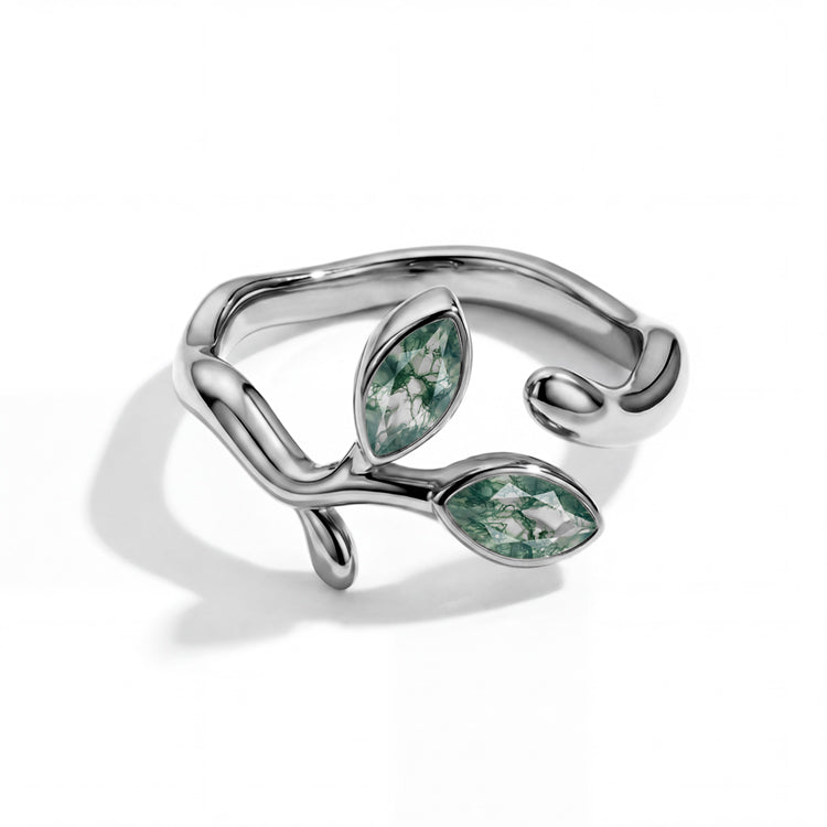 Adjustable Moss Agate Vine Ring