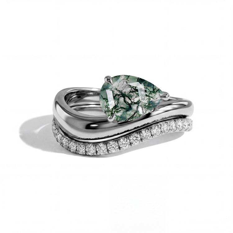 Moss Agate Statement Ring Set