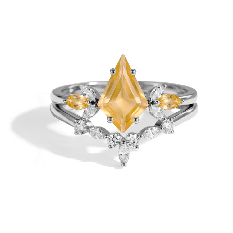 Kite Cut Citrine Ring Set