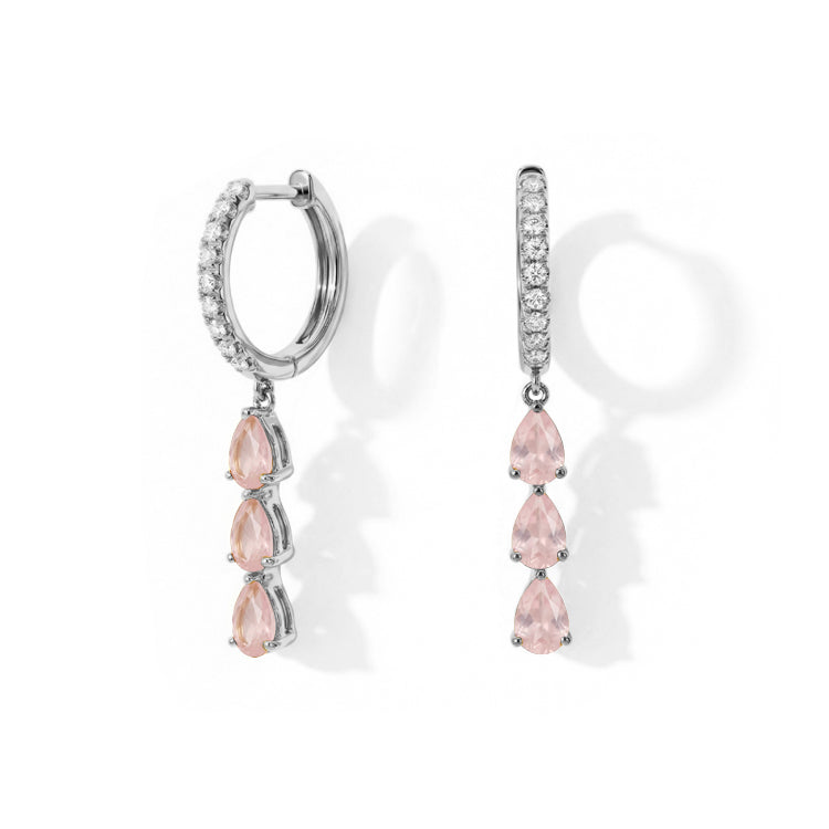 Long Rose Quartz Hoop Earrings