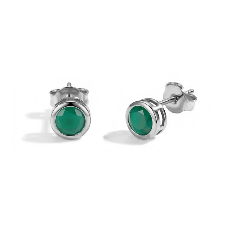 Green Agate Stud Earrings - Stackable