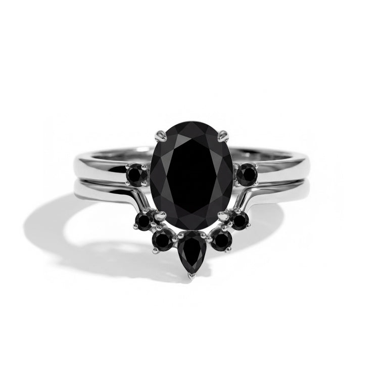 Black Onyx Coronet Bridal Ring Set