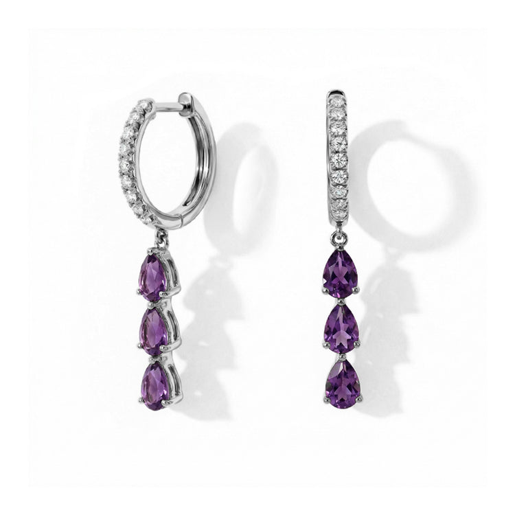 Long Amethyst Hoop Earrings