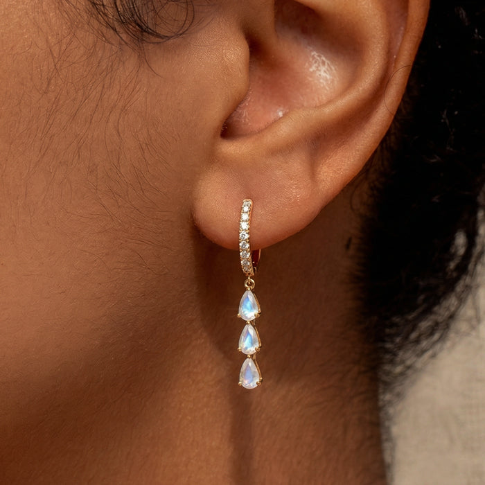 Long Moonstone Hoop Earrings