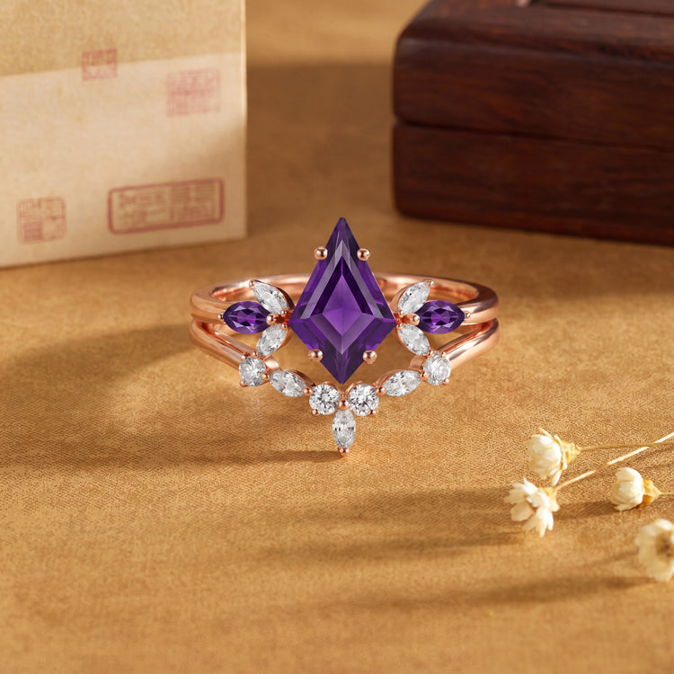 Kite Cut Amethyst Ring Set