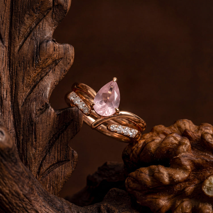 Rose Quartz Double Statement Ring