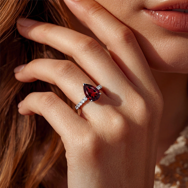 Dainty Pear Garnet Ring