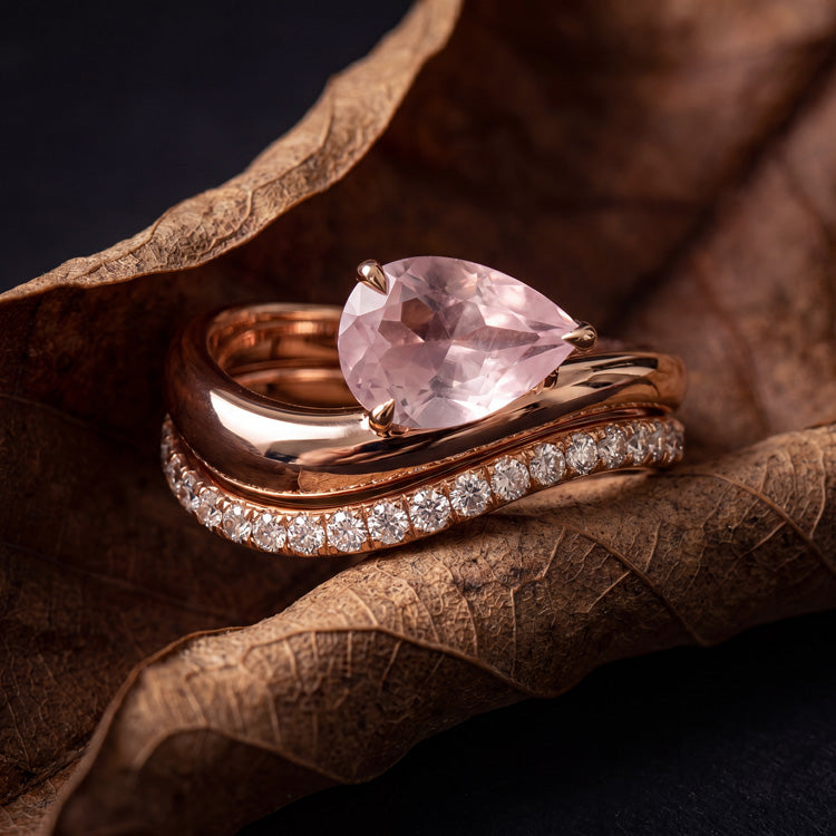 Pear Rose Quartz Bridal Promise Ring