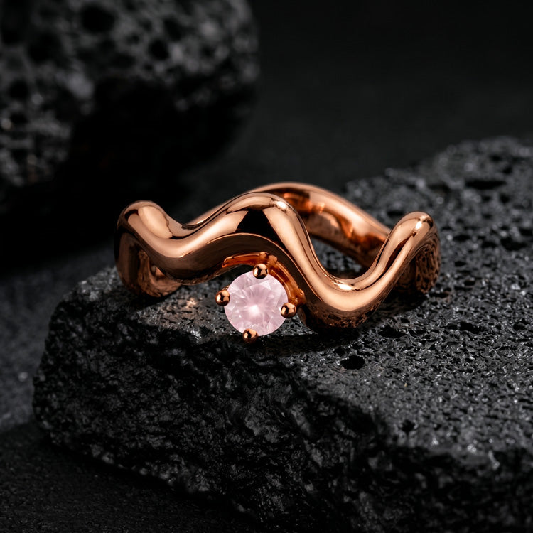 Wave Rose Quartz Statement Ring