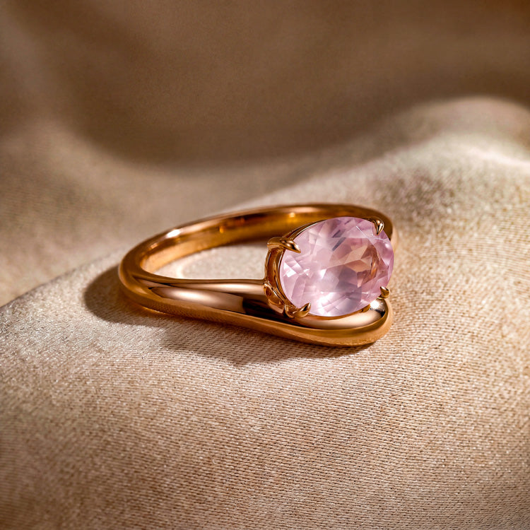 Curved Rose Quartz Statement Ring