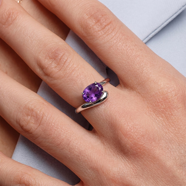 Curved Amethyst Statement Ring