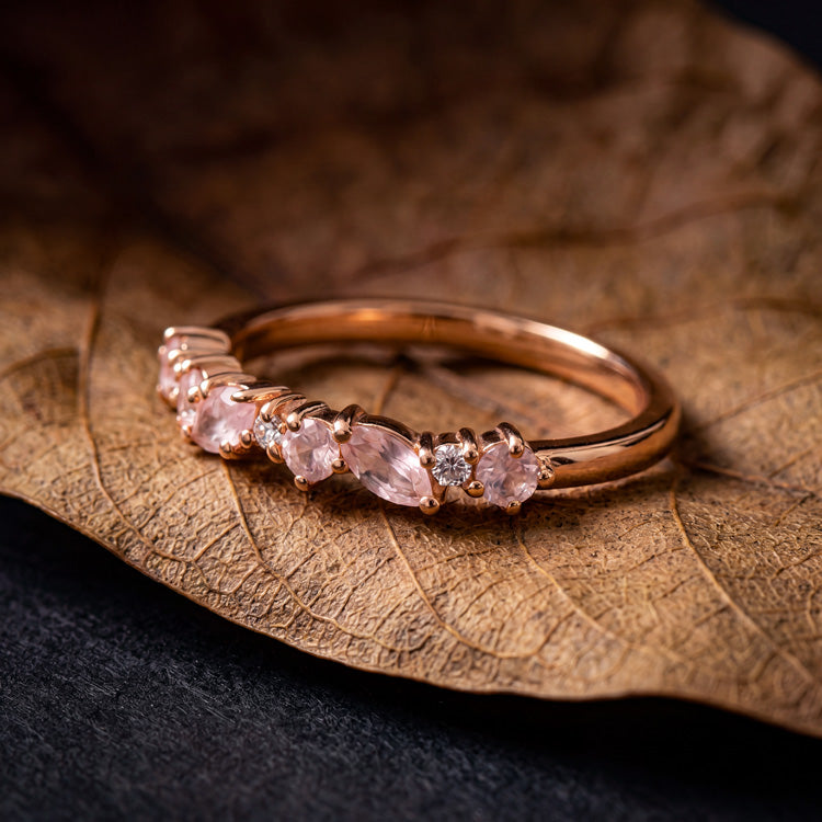 Alternating Rose Quartz Stacking Ring