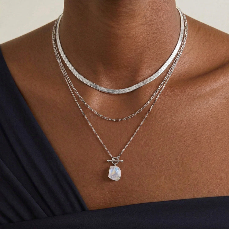 Moonstone T-Lock Necklace Set - Raw Crystals
