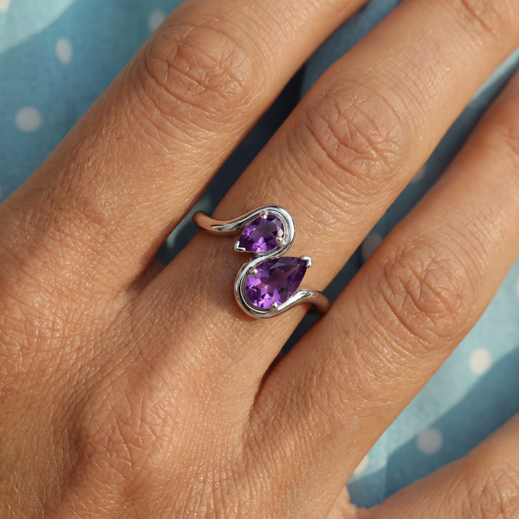 Pear Amethyst Stacking Ring