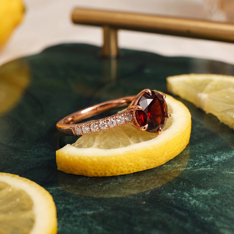 Round Garnet Solitaire Ring