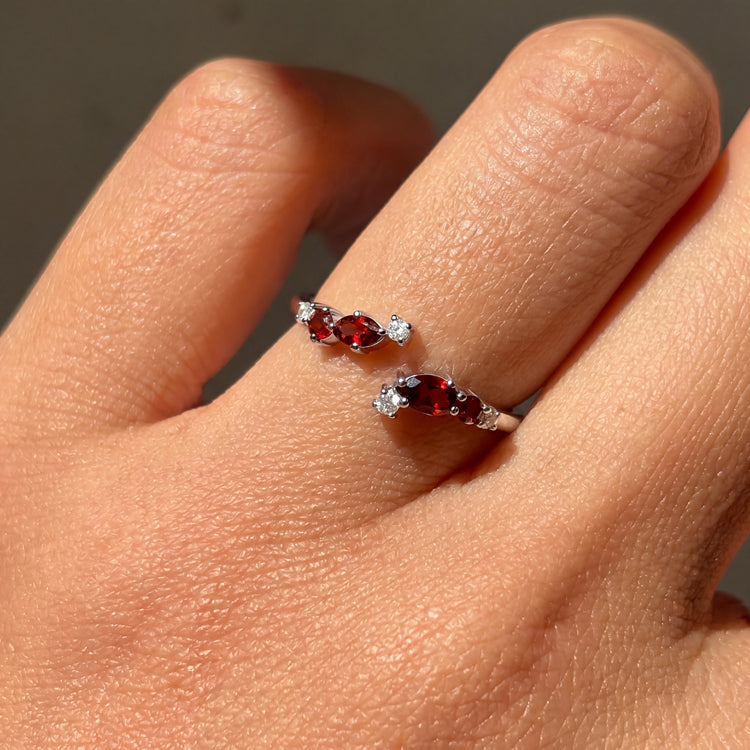 Dainty Garnet Adjustable Open Ring