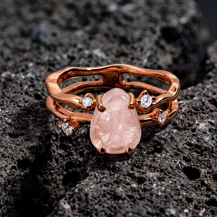 Asymmetrical Rose Quartz Stack Ring