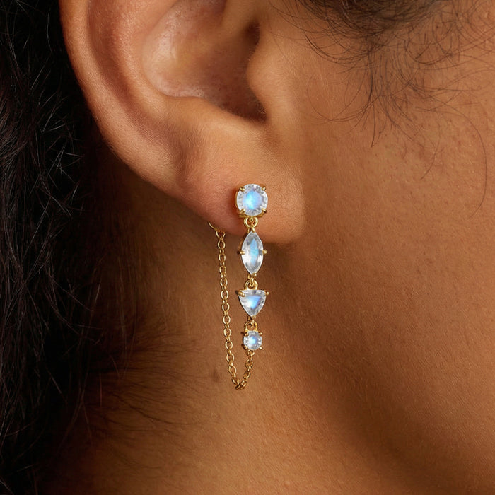 Chain Tassel Moonstone Earrings