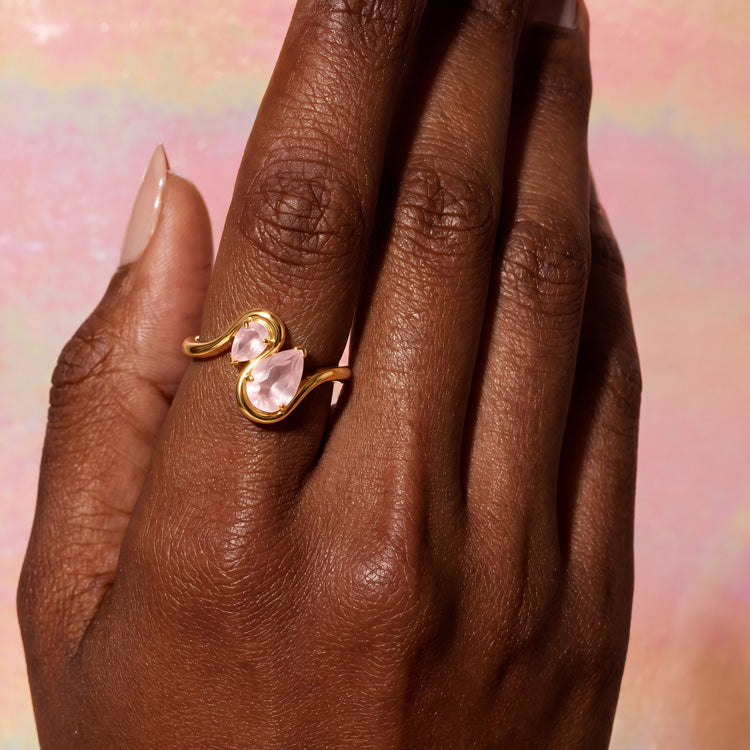 Pear Rose Quartz Stacking Ring