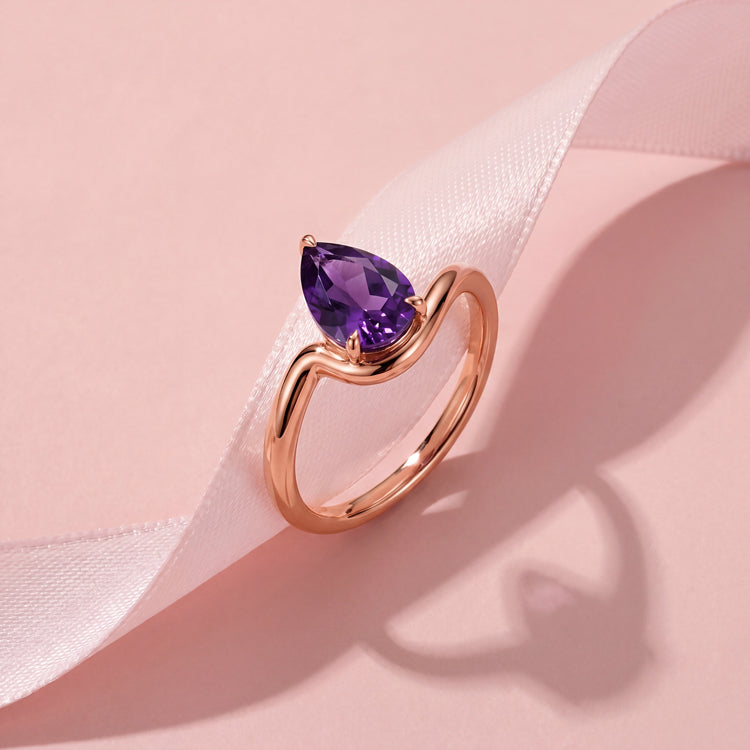 Contemporary Pear Amethyst Ring