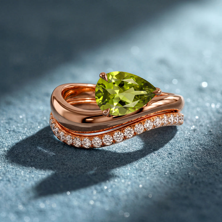 Streamlined Peridot Double Ring Set