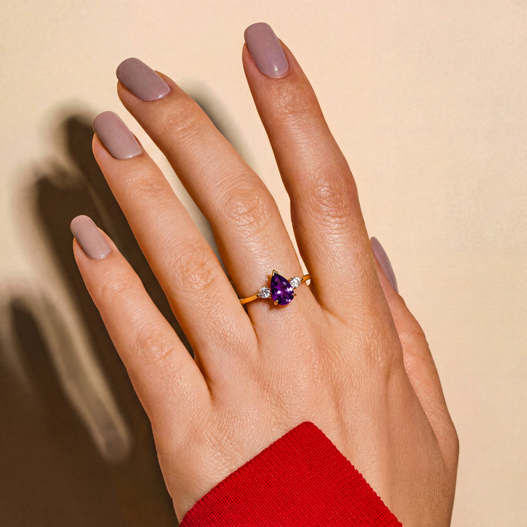 Pear Amethyst Accent Ring