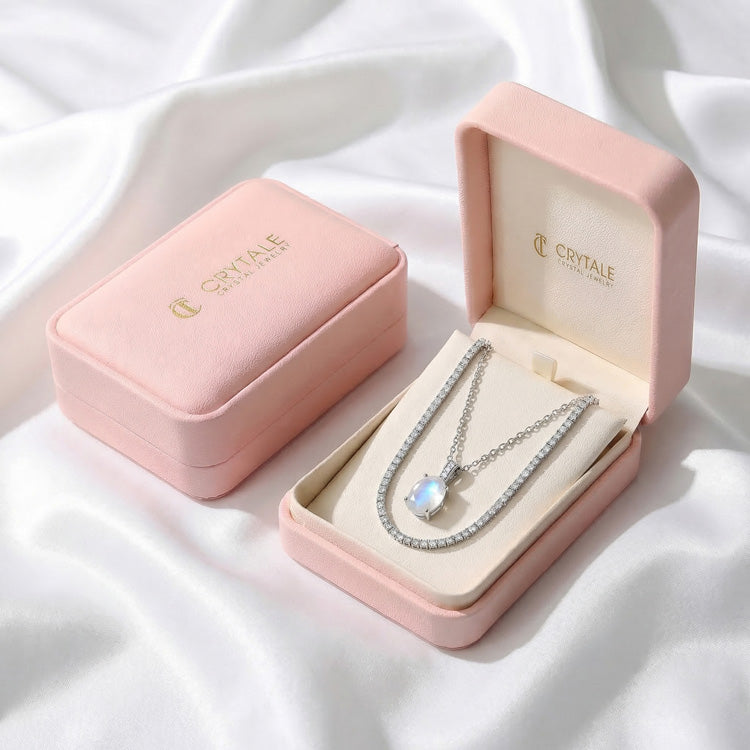 Zircon Chain & Moonstone Necklace - Oval