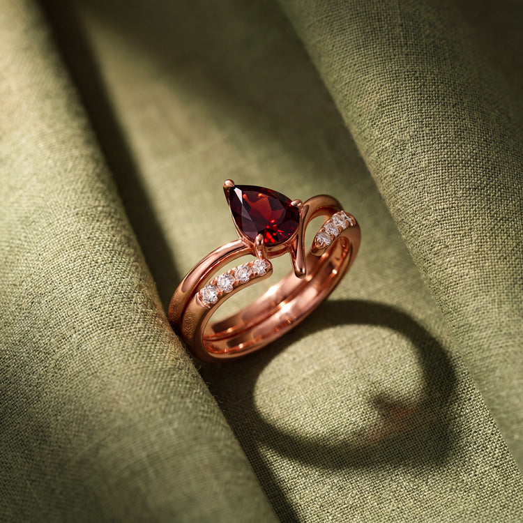 Garnet Stackable Double Ring Set