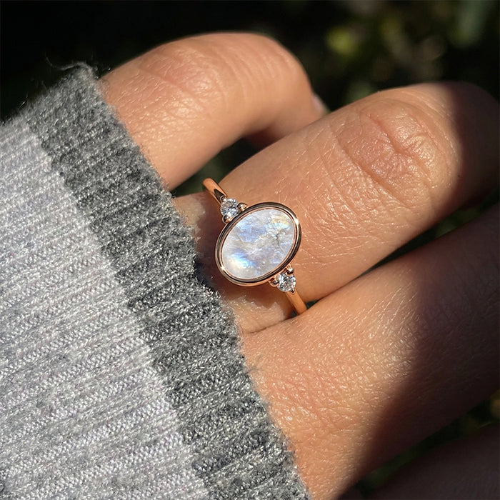 Oval Moonstone Ring - Raw Crystal