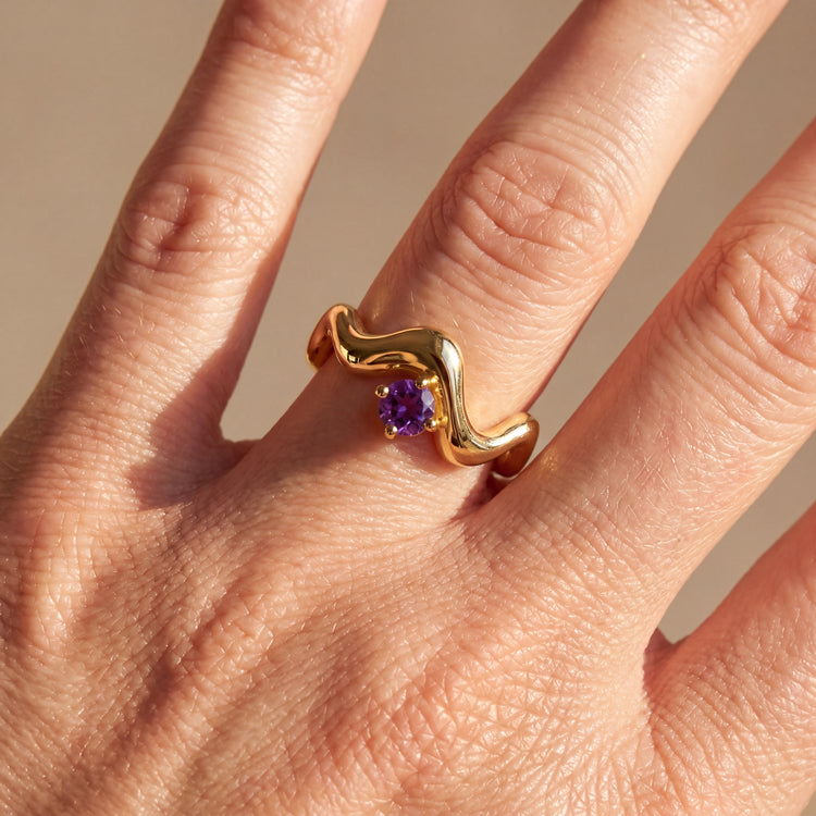 Wave Amethyst Statement Ring