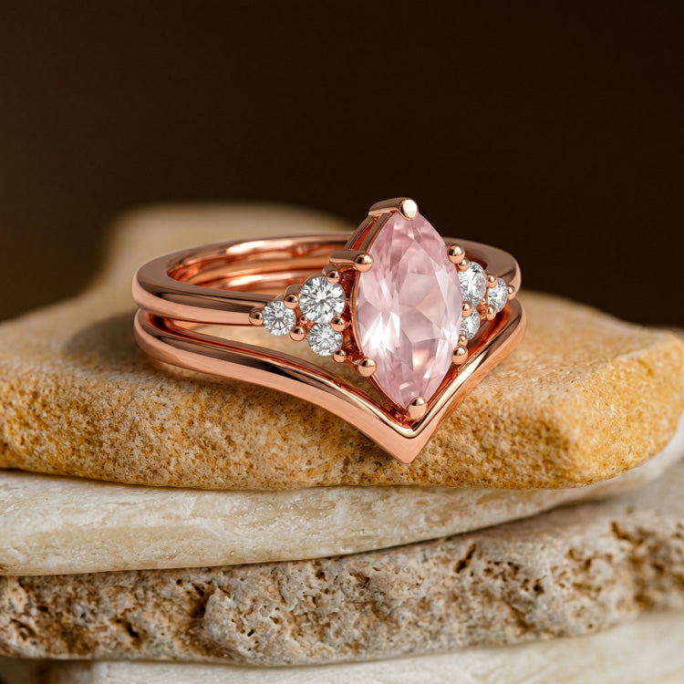 Rose Quartz V-Shaped Ring Set