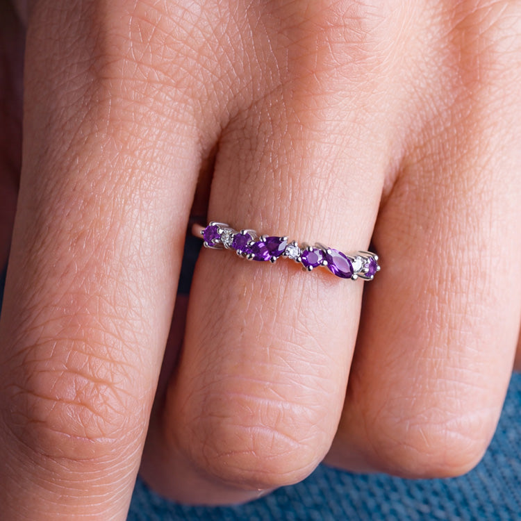 Alternating Amethyst Stacking Ring