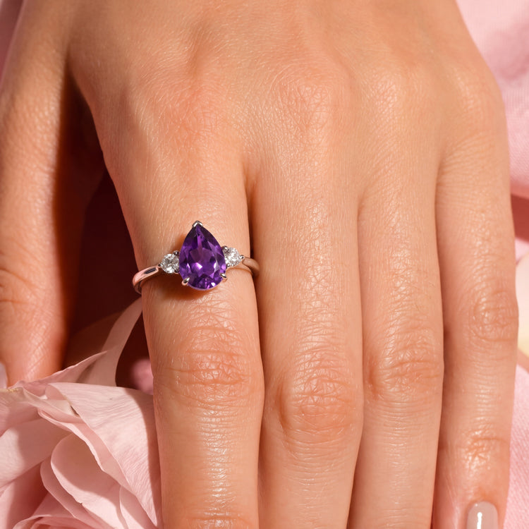 Pear Amethyst Accent Ring