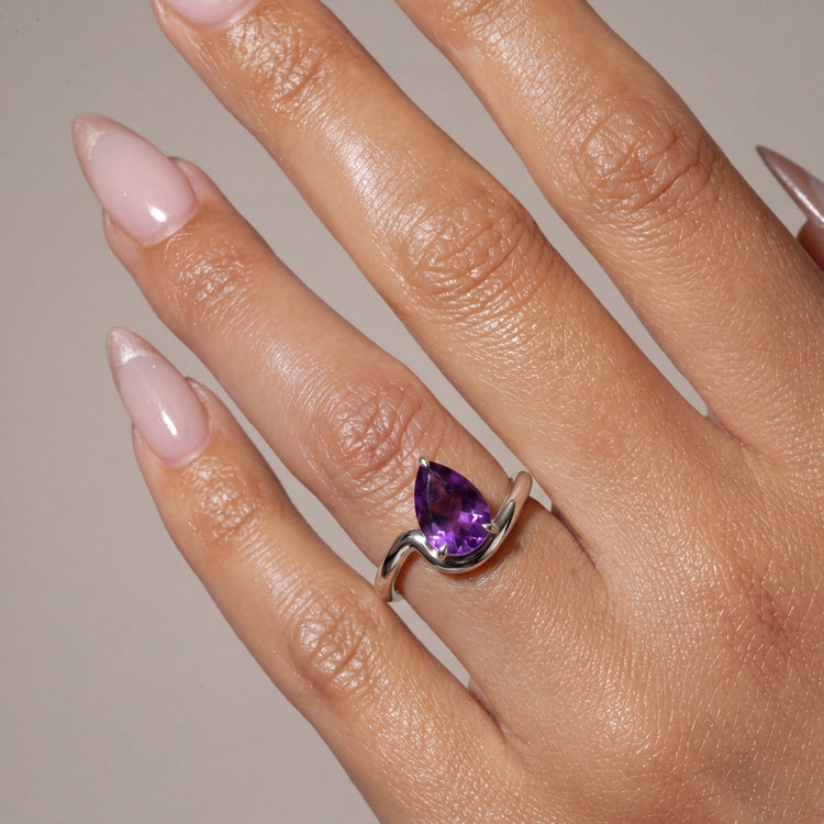 Contemporary Pear Amethyst Ring