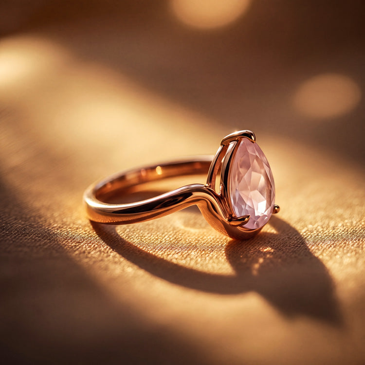Contemporary Pear Rose Quartz Ring