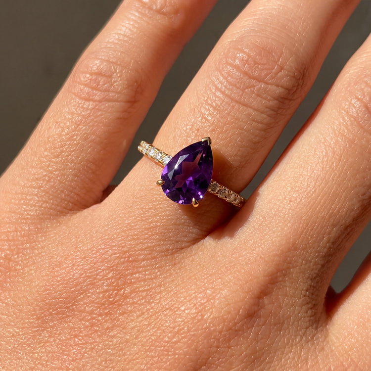 Teardrop Amethyst Promise Ring