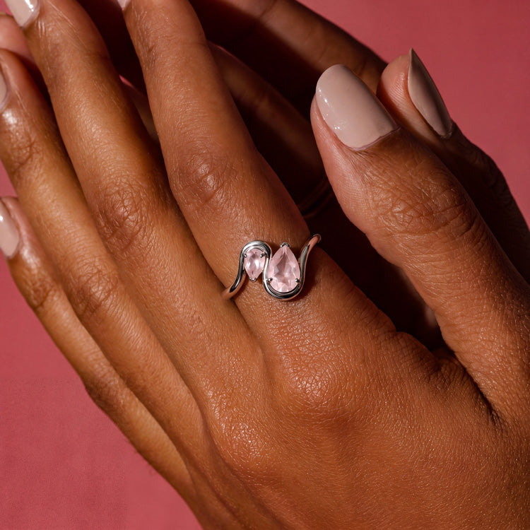 Pear Rose Quartz Stacking Ring