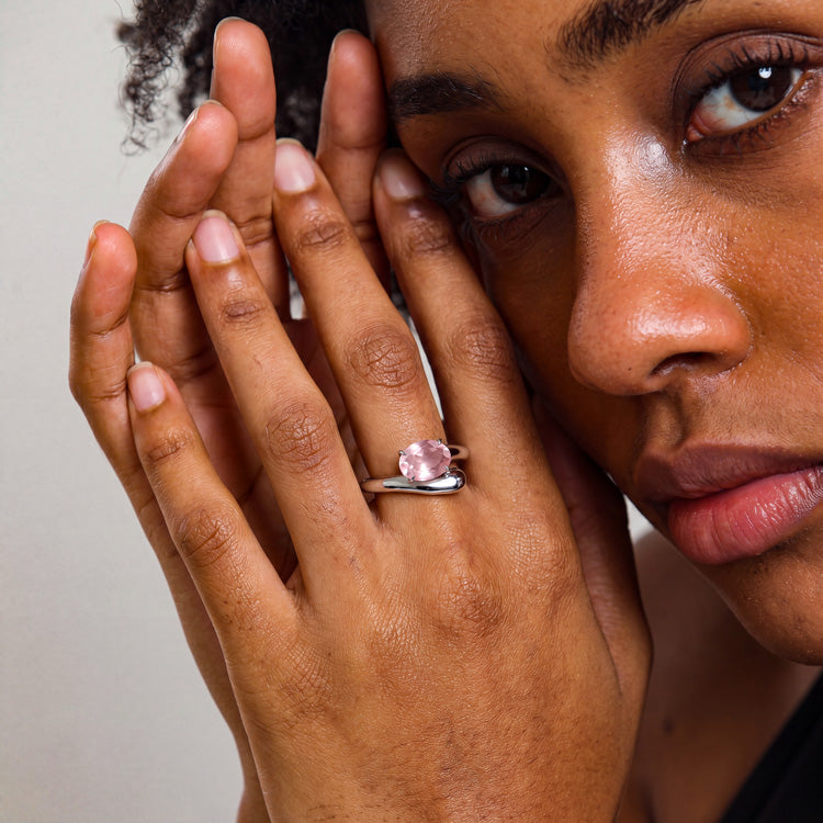Curved Rose Quartz Statement Ring